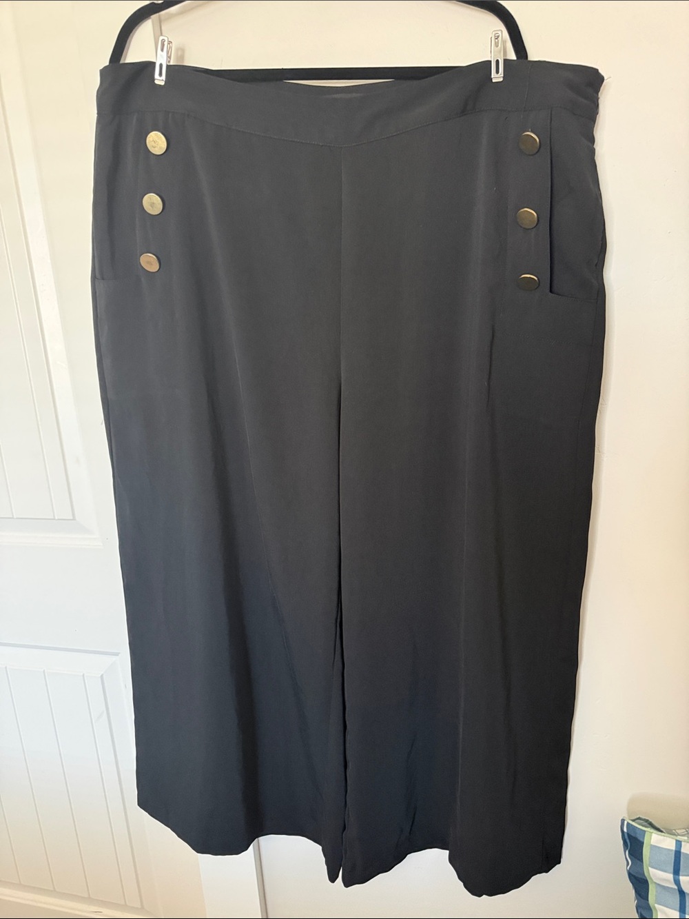 Who What Wear Black Wide-Leg Sailor Pants with Gold Buttons